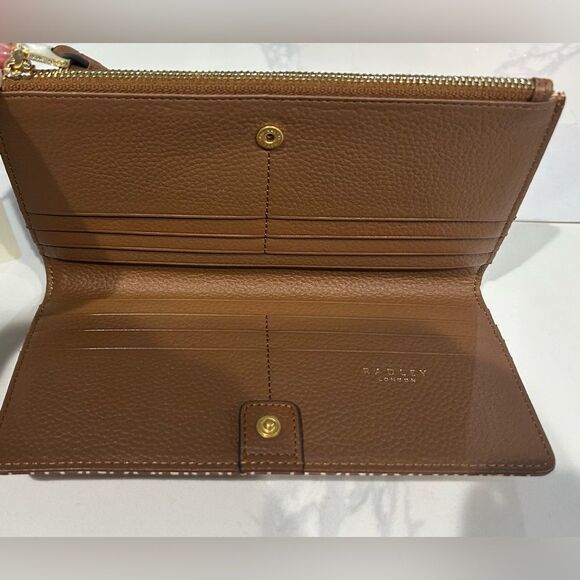 Radley London Signature Logo Print Leather Brown Bifold - NWT - Picture 4 of 6